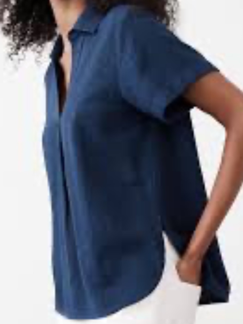 Banana Republic Linen Blend CollarBlue Popover Top V neck Euro Summer Coastal M